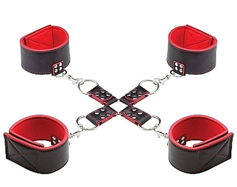 Ouch Reversible Hogtie Red Dual Material Bondage Restraint System - Cuffs and Restraints