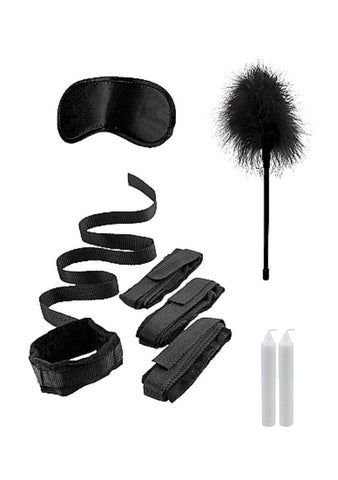 Ouch! Bondage Cuffs Kit Four Velvet Restraints with Sensory Accessories - Cuffs and Restraints
