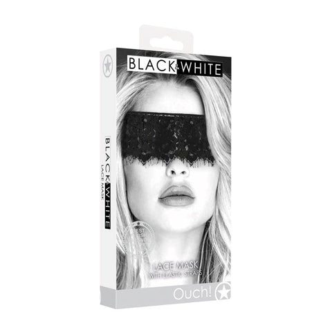 Shots Toys OUCH! BW Lace Mask With Elastic Straps Premium Silk Blindfold - Masks And Blindfolds