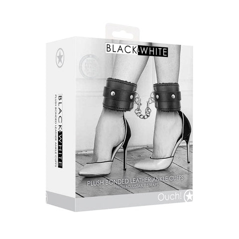 Shots Toys OUCH! BW Plush Bonded Leather Ankle Cuffs Premium Restraint - Cuffs and Restraints