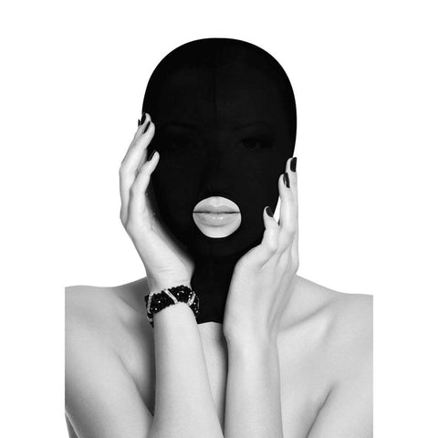 Shots Toys OUCH! BW Submission Mask With Open Mouth Spandex Hood - Masks And Blindfolds