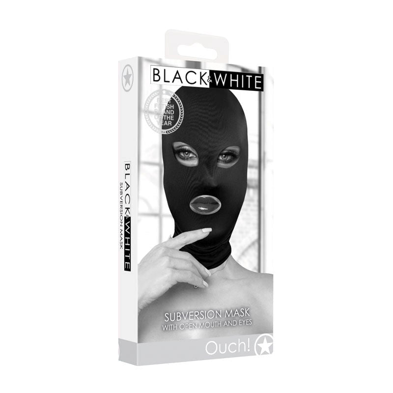 Shots Toys OUCH! BW Subversion Mask With Open Mouth for Sensory Deprivation - - Masks And Blindfolds