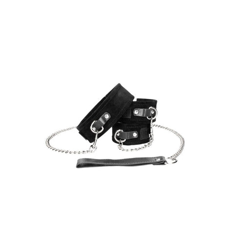 Shots Toys OUCH! BW Velcro Collar With Leash And Hand Cuffs Premium BDSM Set - Cuffs and Restraints