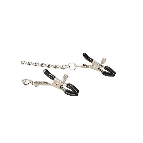 OUCH! BW Velcro Collar With Nipple Clamps Adjustable Restraint Set - Nipple and Clit Clamps