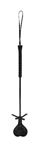 Shots Toys Ouch! Crop Black Heart with Black Lace BDSM Impact Play - Whips And Crops