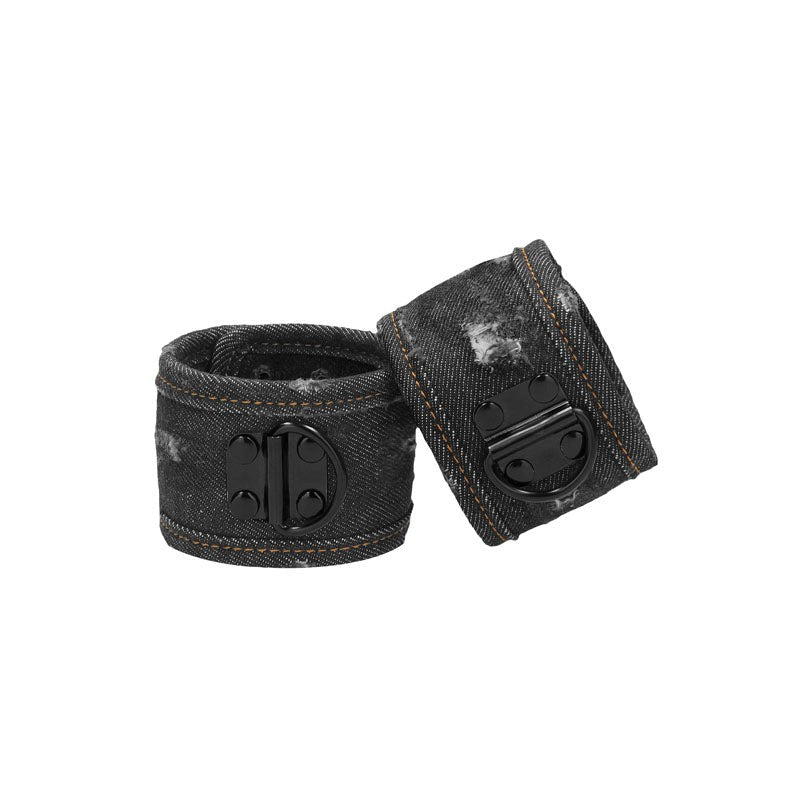 Shots Toys OUCH! Denim Ankle Cuffs Black Adjustable Bondage Restraints - - Cuffs and Restraints