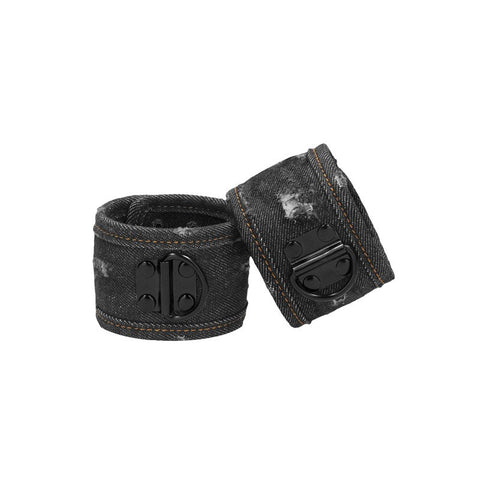 Shots Toys OUCH! Denim Ankle Cuffs Black Adjustable Bondage Restraints - Cuffs and Restraints