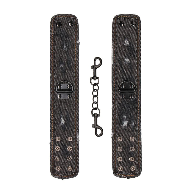Shots Toys OUCH! Denim Ankle Cuffs Black Adjustable Bondage Restraints - - Cuffs and Restraints