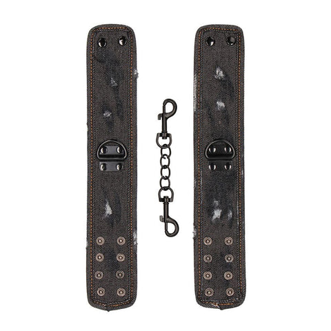 Shots Toys OUCH! Denim Ankle Cuffs Black Adjustable Bondage Restraints - Cuffs and Restraints