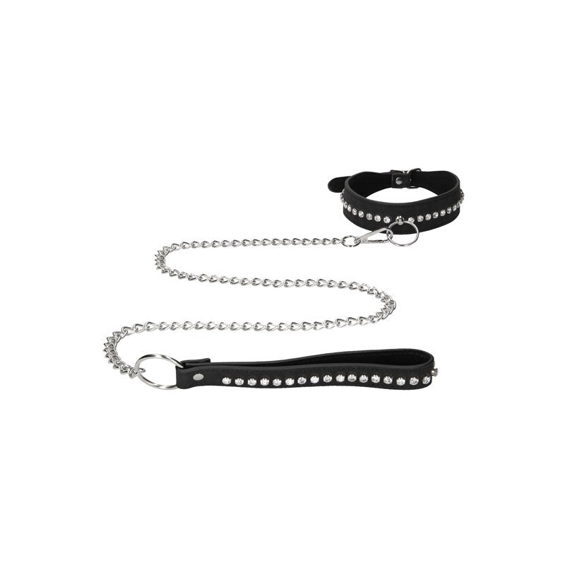 OUCH! Diamond Studded Collar With Leash Next Gen Cock Rings - - Collars and Leads
