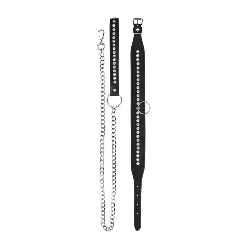 OUCH! Diamond Studded Collar With Leash Next Gen Cock Rings - - Collars and Leads