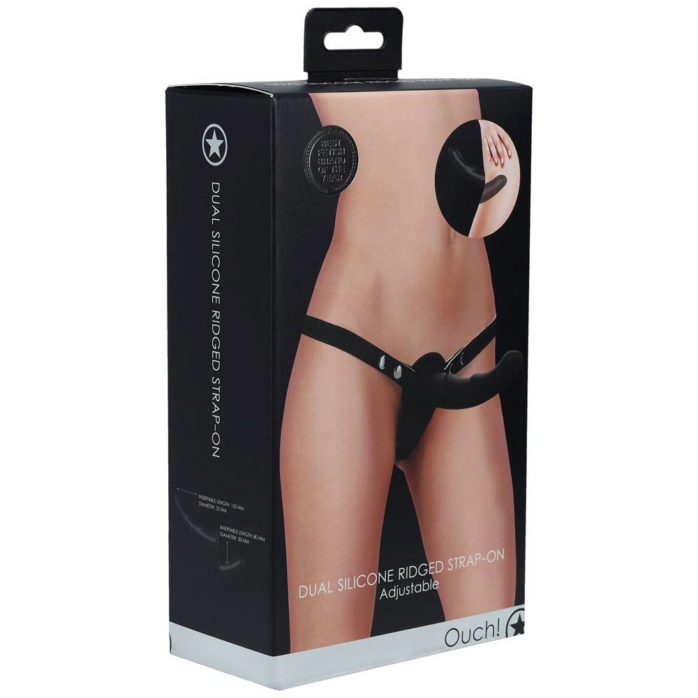 Shots Toys OUCH! Dual Silicone Ridged Strap On Premium Dual Ended Design - - Realistic Dildos