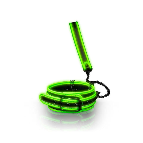 Shots Toys OUCH! Glow in Dark Collar and Leash Luminous BDSM Restraint Set - Collars and Leads
