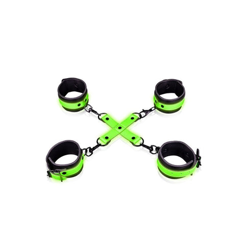 OUCH! Glow in Dark Hand & Ankle Cuffs with Hogtie Luminescent Bondage Set - Cuffs and Restraints