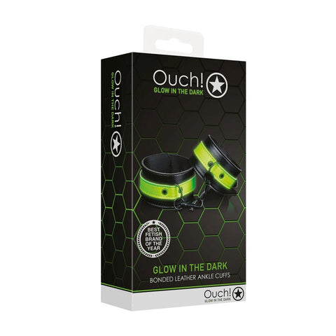 Shots Toys OUCH! Glow in Dark Handcuffs with Fluorescent Green Glow - Cuffs and Restraints