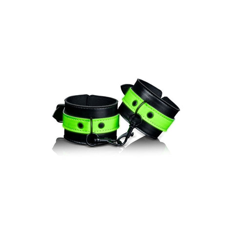 Shots Toys OUCH! Glow in Dark Handcuffs with Fluorescent Green Glow - Cuffs and Restraints