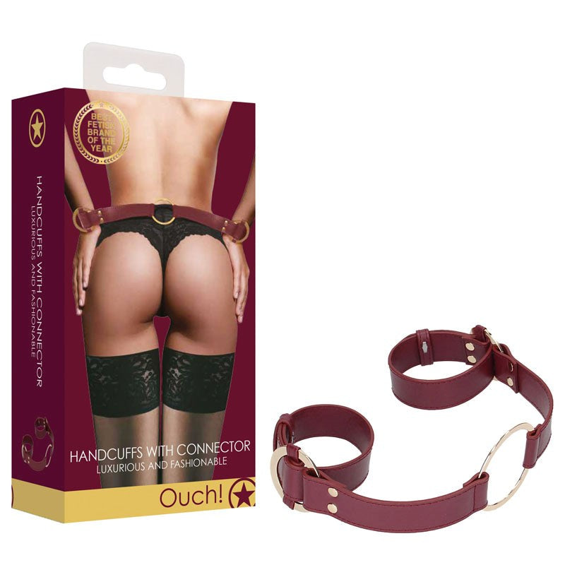 Shots Toys OUCH! Halo Handcuff With Connector Burgundy Bondage Restraint - - Cuffs and Restraints
