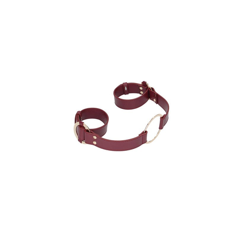 Shots Toys OUCH! Halo Handcuff With Connector Burgundy Bondage Restraint - - Cuffs and Restraints