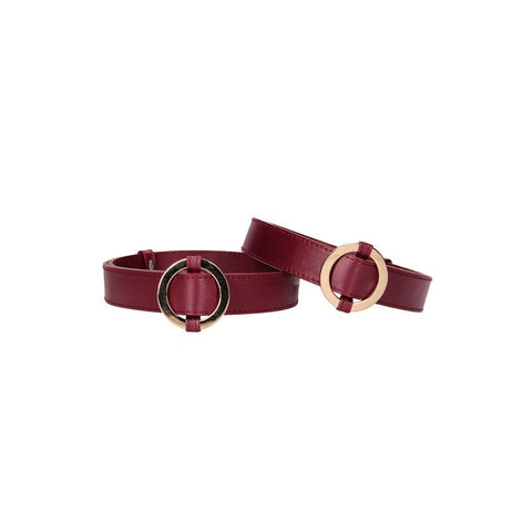 Shots Toys OUCH! Halo Thigh Cuffs Burgundy Restraints with Golden Rings - Cuffs and Restraints