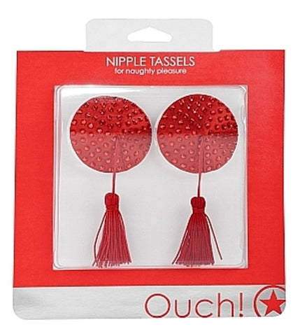Shots Toys Ouch! Nipple Tassels Round Red Self Adhesive Adult Toy - Nipple and Clit Clamps