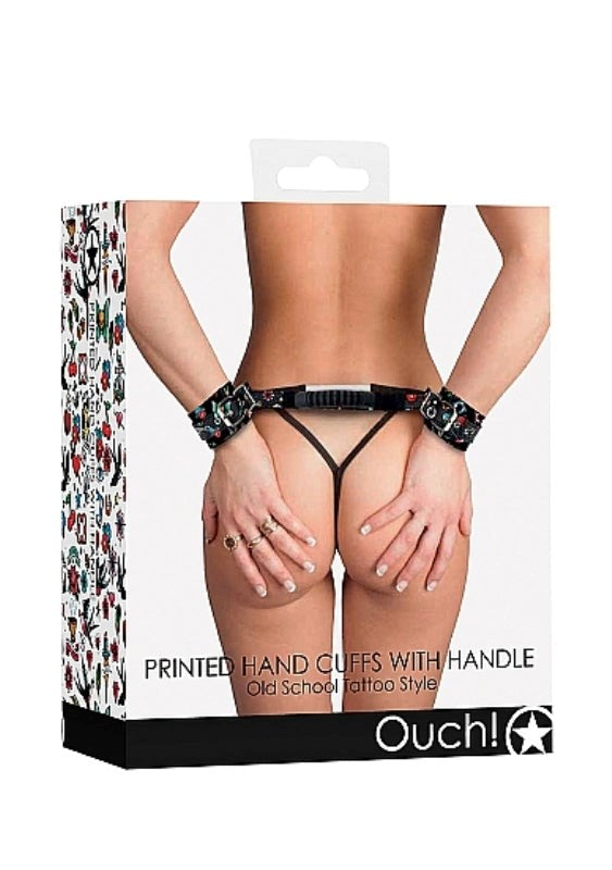 Shots Toys OUCH! Printed Handcuffs with Handle Old School Restraint System - - Cuffs and Restraints