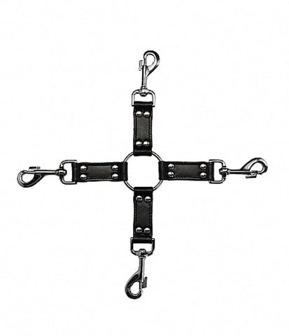 Shots Toys Pain 4 way Leather Hogtie BDSM Restraint System - Cuffs And Restraints