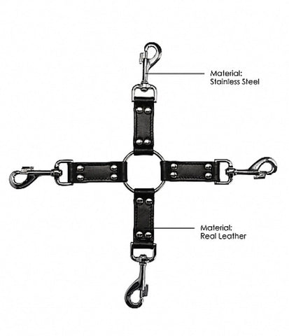 Shots Toys Pain 4 way Leather Hogtie BDSM Restraint System - Cuffs And Restraints