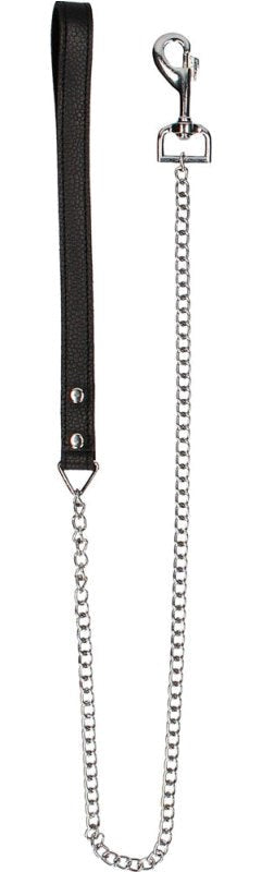 Shots Toys Pain Leather Handle Chain Lead BDSM Control Accessory - - Collars and Leads