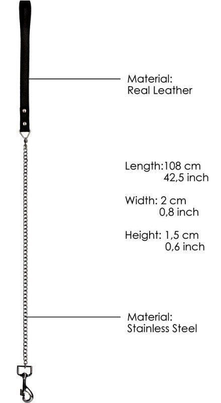 Shots Toys Pain Leather Handle Chain Lead BDSM Control Accessory - - Collars and Leads