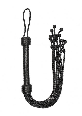 Shots Toys Pain Short Leather Braided Flogger with 9 Double Braided Tails - Whips And Crops