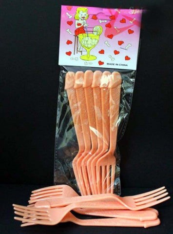 Hua Novelties Pecker Forks Pink Penis Shaped Party Utensils Set of 8 - Bachelorette and Bucks