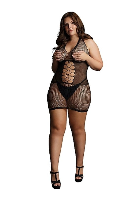 Shots Toys Peek A Boo Fishnet Dress Black Fishnet Lingerie - - Bras and Bra Sets