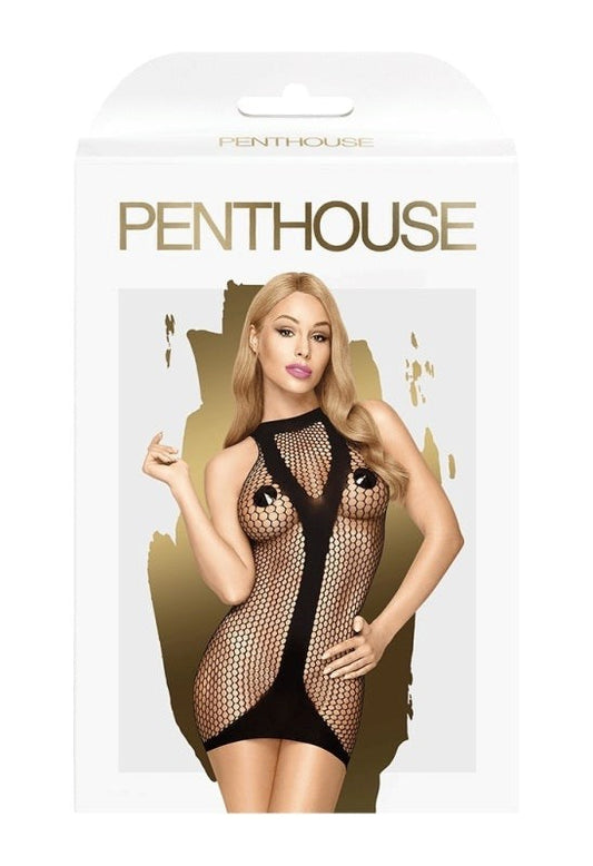 Penthouse Lingerie RIDE OR DIE Black One Size Seamless Net Mini Dress - - Bras and Bra Sets