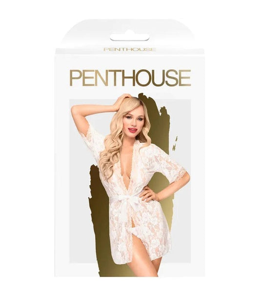 Penthouse Lingerie Sweet Retreat White Lace Kimono Set - - Kimono's and Gowns