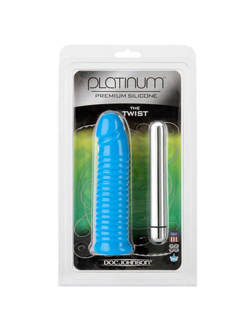 Doc Johnson Platinum The Twist Ribbed Design Dildo with Multi Speed Bullet - Non-Realistic Dildos