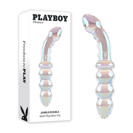 Evolved Playboy Pleasure Jewels Double Ended Glass Dildo Rainbow Finish - - Glass Sex Toys