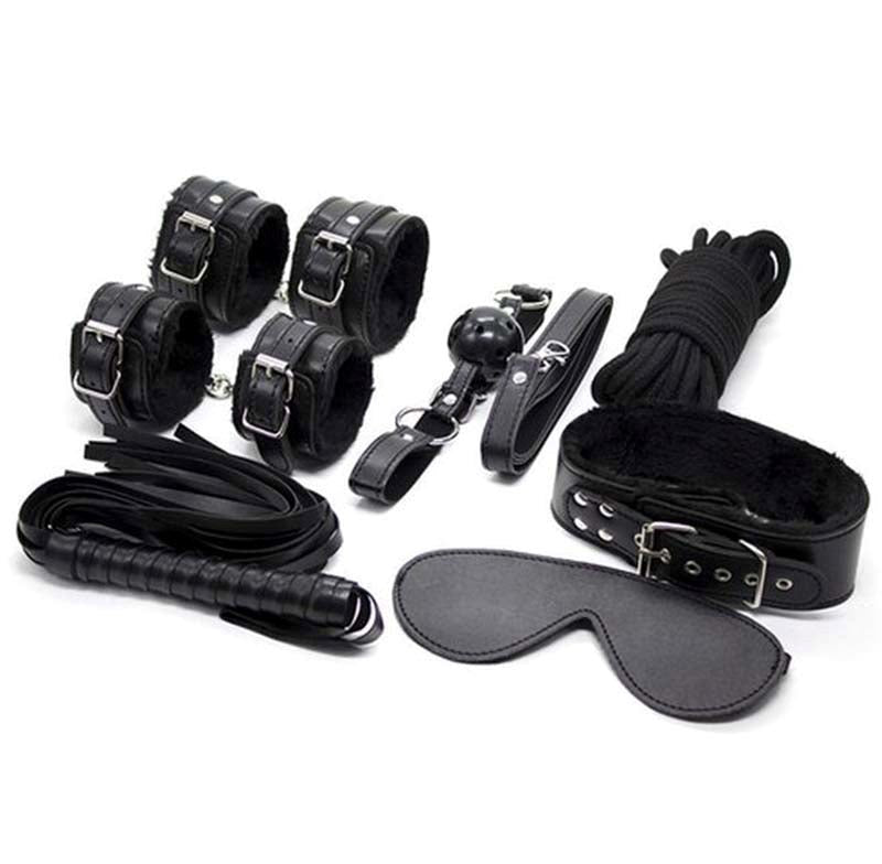 Plush SM Bondage Kit 7 Pcs Black Your Orgasm Supplier - - Bondage Kits