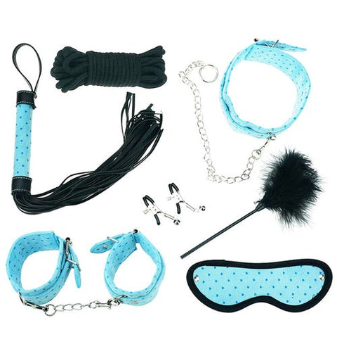 BDStyle Plush SM Bondage Kit 7 Pieces Purple Complete BDSM Set - Bondage Kits
