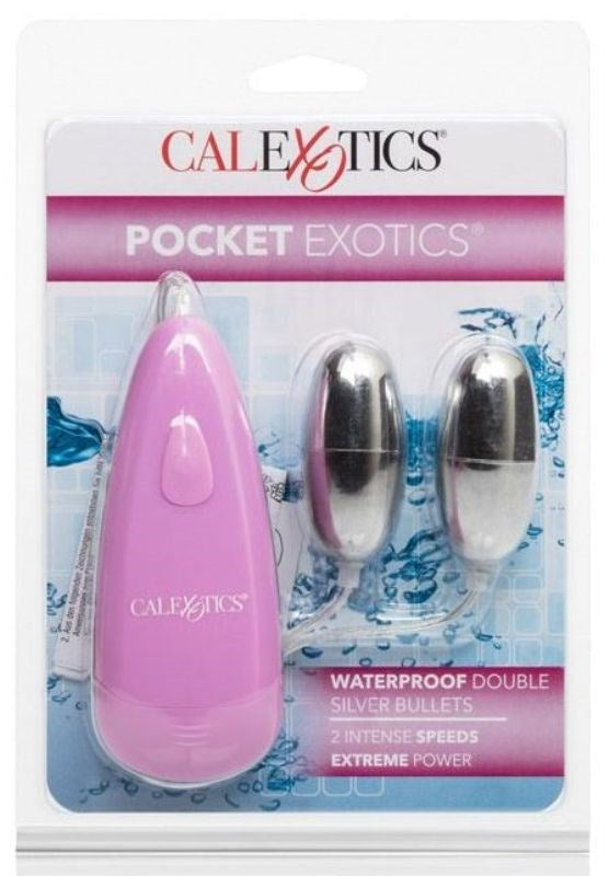 California Exotics Pocket Exotics Waterproof Double Silver Bullet Vibrator - - Waterproof Vibrators