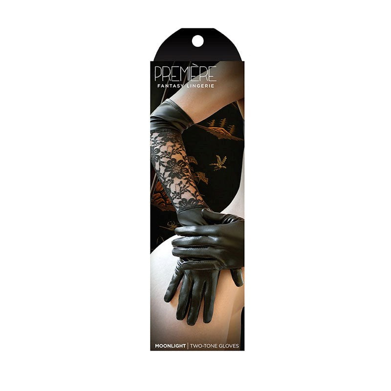 Fantasy Lingerie Moonlight Lace Trimmed Leatherette Gloves Opera Length - - Wigs and Gloves