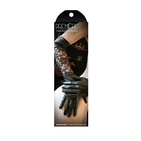 Fantasy Lingerie Moonlight Lace Trimmed Leatherette Gloves Opera Length - Wigs and Gloves