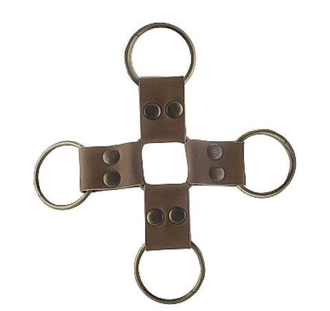 Shots Toys Premium Bonded Hogtie Brown Leather Bondage Restraint System - Cuffs And Restraints