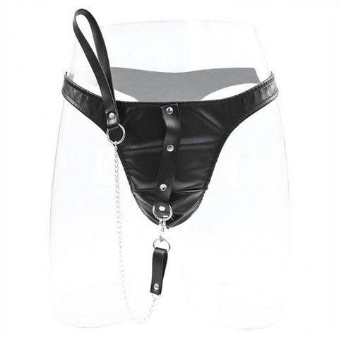 BDStyle PU Panty With Lead Bondage Lingerie with Attached Control Lead - Cuffs And Restraints