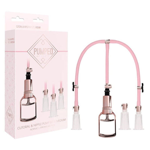 Shots Toys PUMPED Clitoral & Nipple Pump Set with Suction Chambers - Nipple and Clit Clamps