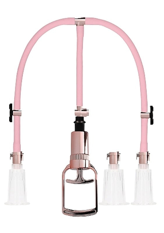 Shots Toys Pumped Clitoral and Nipple Pump Set Large Rose Gold Acrylic - - Breast and Nipple Toys