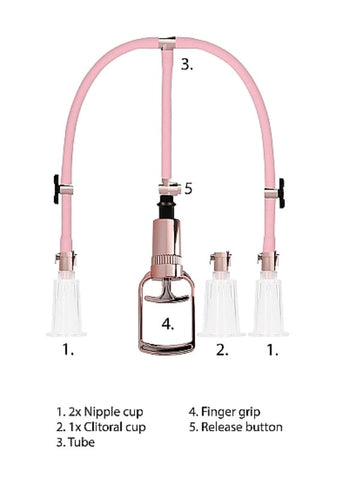 Shots Toys Pumped Clitoral and Nipple Pump Set Large Rose Gold Acrylic - Breast and Nipple Toys