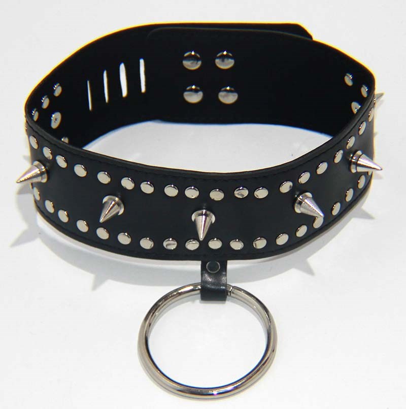 BDStyle Fierce Faux Leather Bondage Collar Studded Style with Adjustable Buckle - Collars and Leads