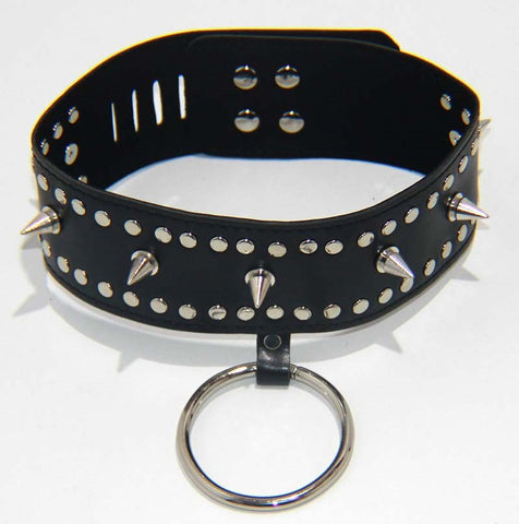 BDStyle Fierce Faux Leather Bondage Collar Studded Style with Adjustable Buckle - Collars and Leads