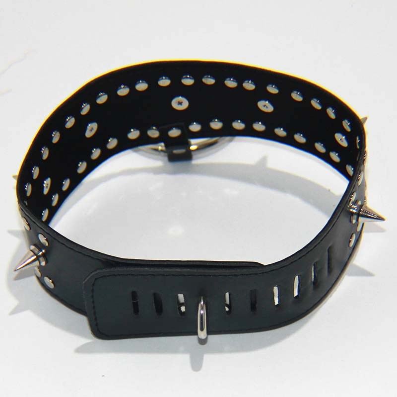 BDStyle Fierce Faux Leather Bondage Collar Studded Style with Adjustable Buckle - Collars and Leads
