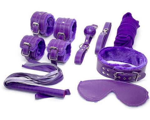 BDStyle Purple Plush SM Bondage Kit 7 Pcs Complete Restraint Set - Bondage Kits